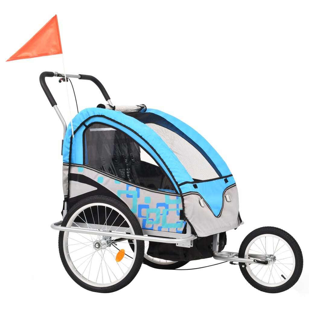2-in-1 Kids' Bicycle Trailer & Stroller Light Blue and Grey