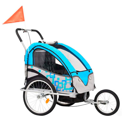 2-in-1 Kids' Bicycle Trailer & Stroller Light Blue and Grey