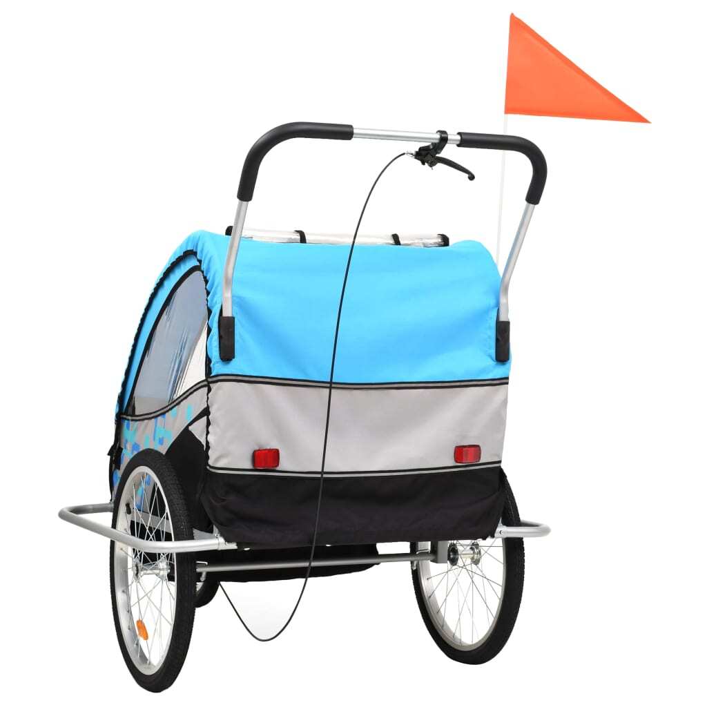 2-in-1 Kids' Bicycle Trailer & Stroller Light Blue and Grey