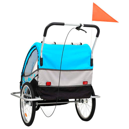 2-in-1 Kids' Bicycle Trailer & Stroller Light Blue and Grey