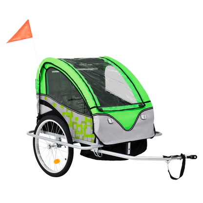 2-in-1 Kids' Bicycle Trailer & Stroller Green and Grey