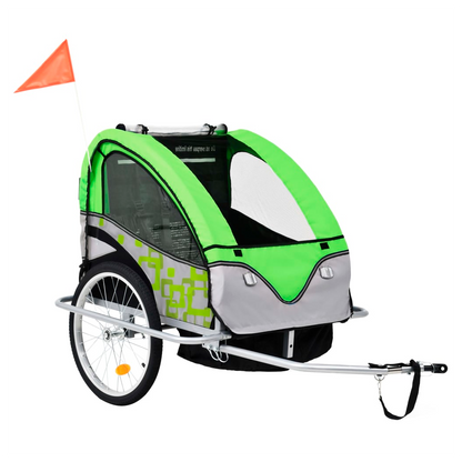 2-in-1 Kids' Bicycle Trailer & Stroller Green and Grey