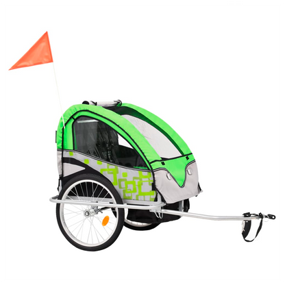 2-in-1 Kids' Bicycle Trailer & Stroller Green and Grey