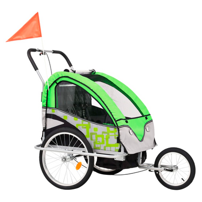 2-in-1 Kids' Bicycle Trailer & Stroller Green and Grey
