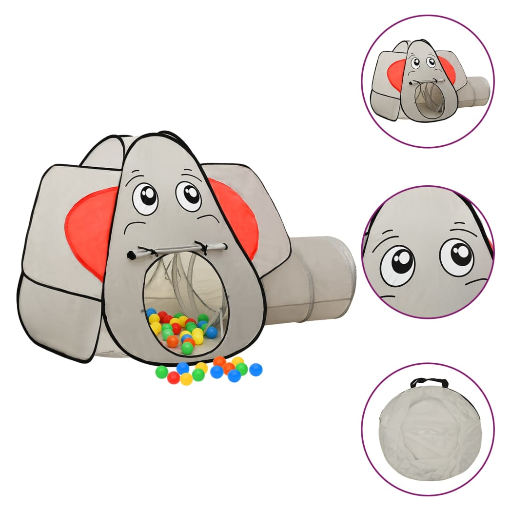 Elephant Children Play Tent with 250 Balls Grey 174x86x101 cm