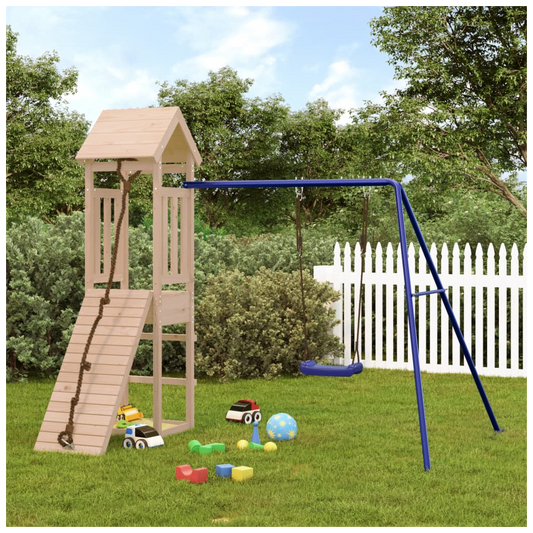 Playhouse with Climbing Wall Swing Solid Wood Pine