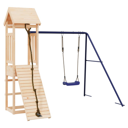 Playhouse with Climbing Wall Swing Solid Wood Pine