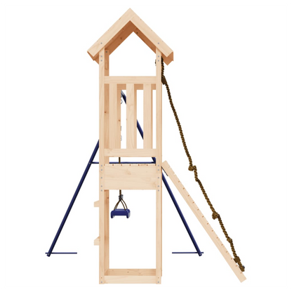 Playhouse with Climbing Wall Swing Solid Wood Pine