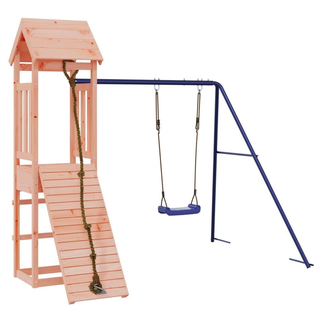 Playhouse with Climbing Wall Swing Solid Wood Douglas