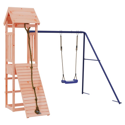 Playhouse with Climbing Wall Swing Solid Wood Douglas