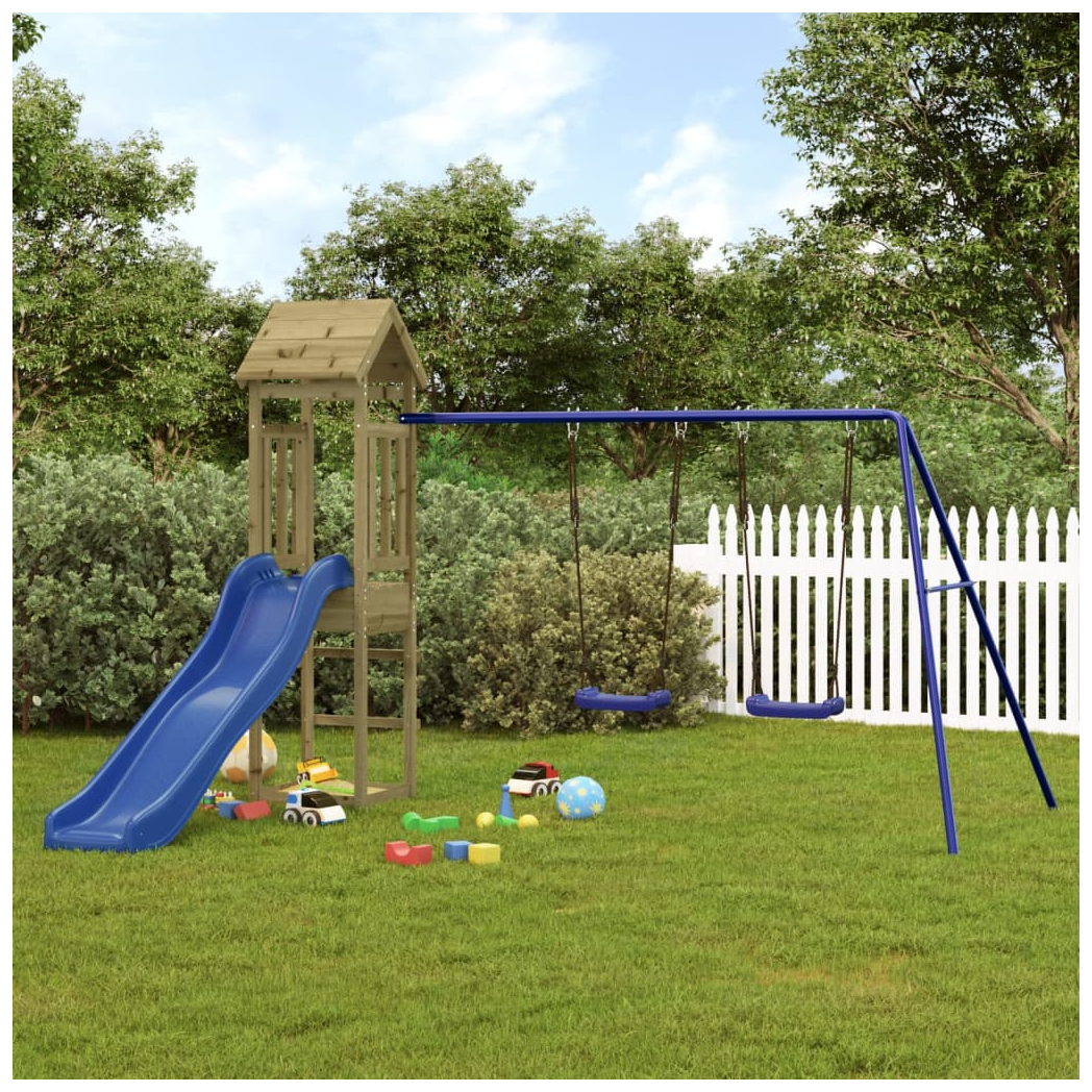 Playhouse with Slide Swings Impregnated Wood Pine