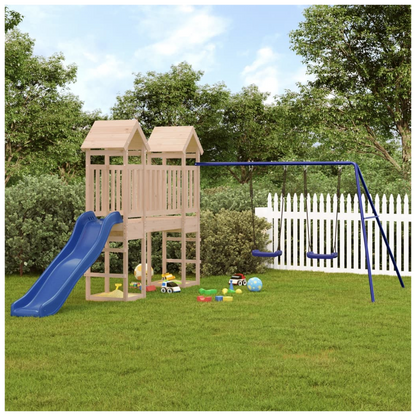 Playhouse with Slide Swings Solid Wood Pine