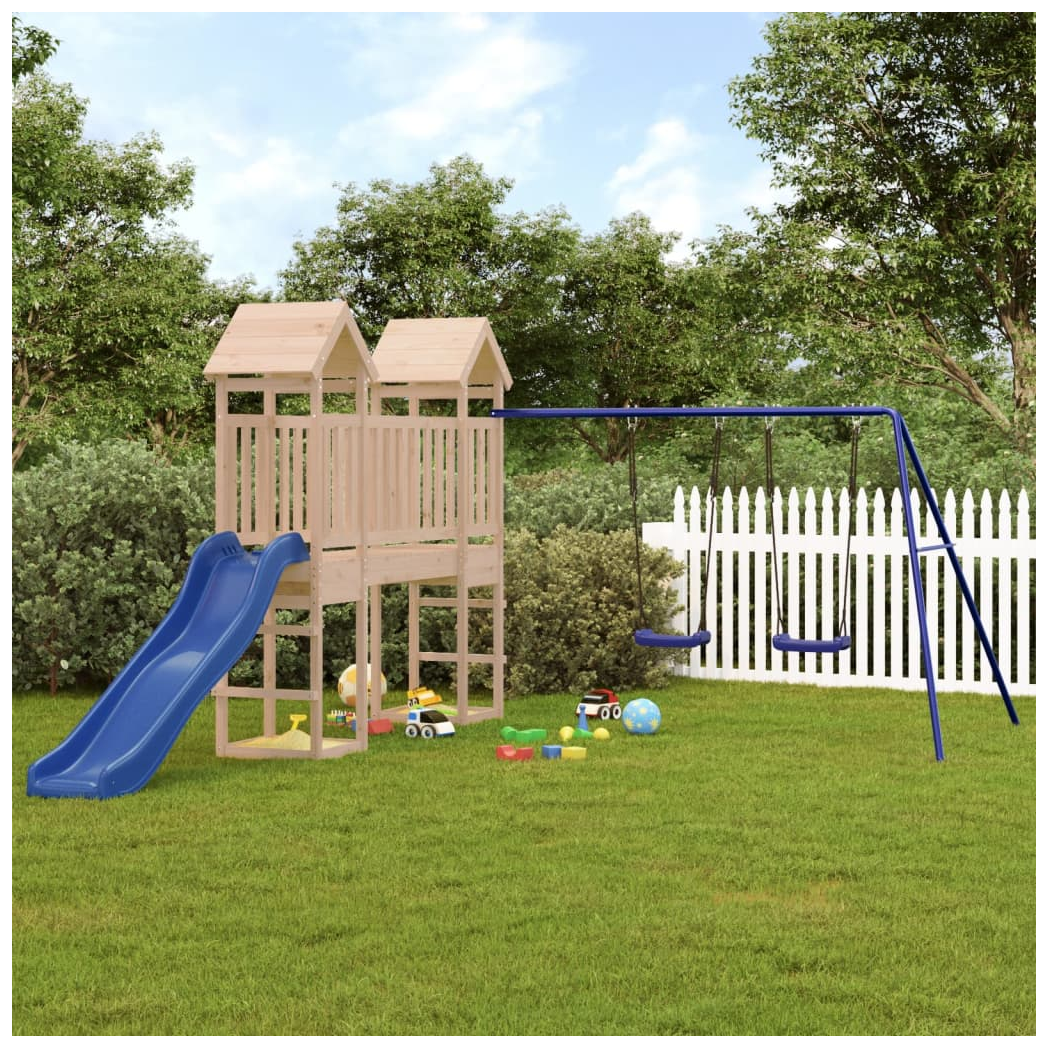 Playhouse with Slide Swings Solid Wood Pine