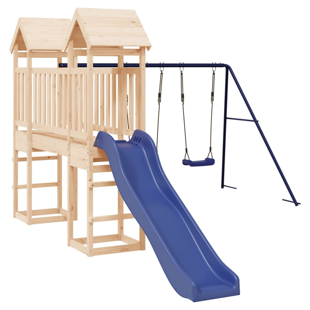 Playhouse with Slide Swings Solid Wood Pine