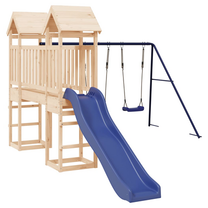 Playhouse with Slide Swings Solid Wood Pine