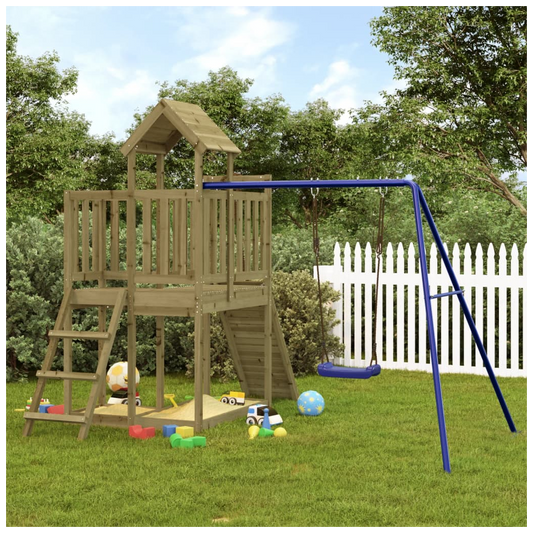 Playhouse with Climbing Wall Swing Impregnated Wood Pine