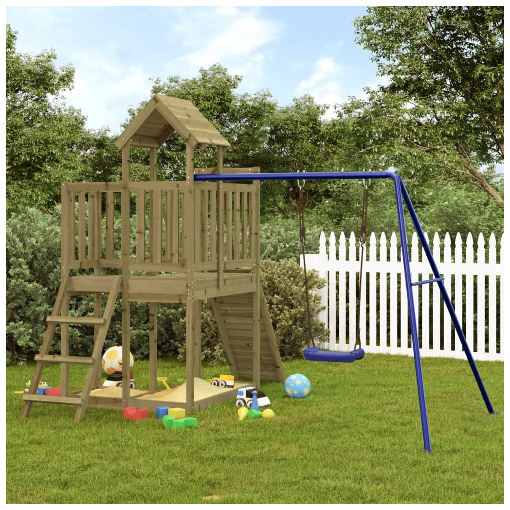 Playhouse with Climbing Wall Swing Impregnated Wood Pine