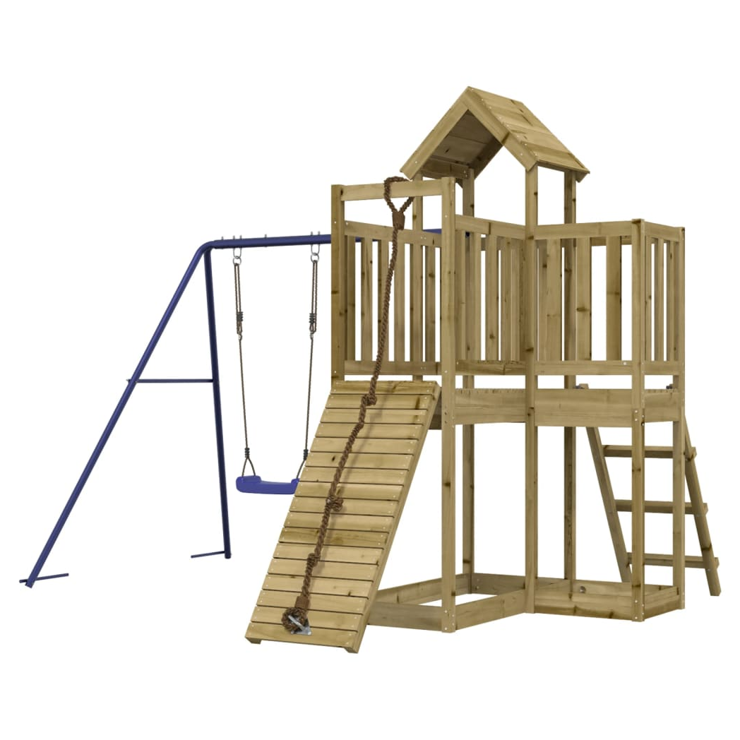 Playhouse with Climbing Wall Swing Impregnated Wood Pine