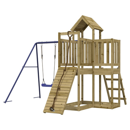 Playhouse with Climbing Wall Swing Impregnated Wood Pine