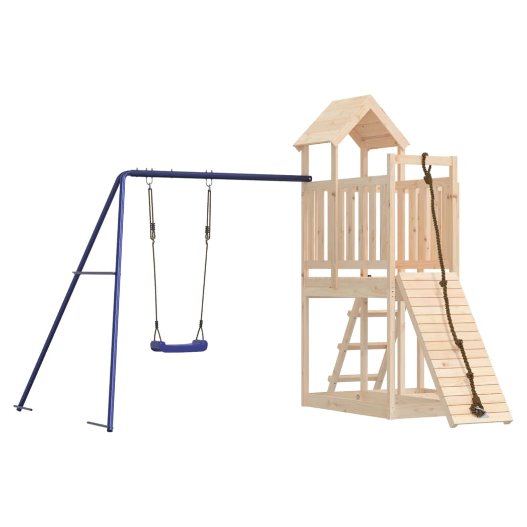 Playhouse with Climbing Wall Swing Solid Wood Pine