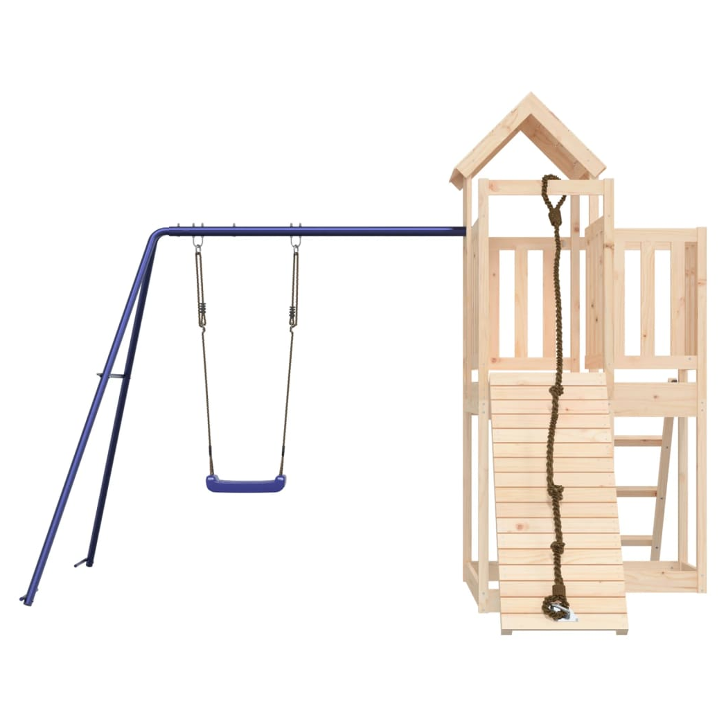 Playhouse with Climbing Wall Swing Solid Wood Pine