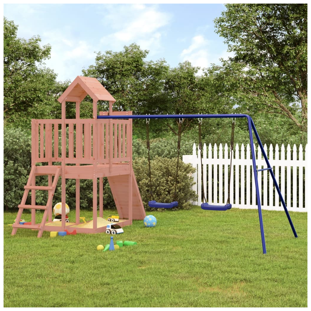 Playhouse with Climbing Wall Swings Solid Wood Douglas
