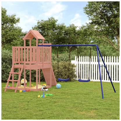 Playhouse with Climbing Wall Swings Solid Wood Douglas
