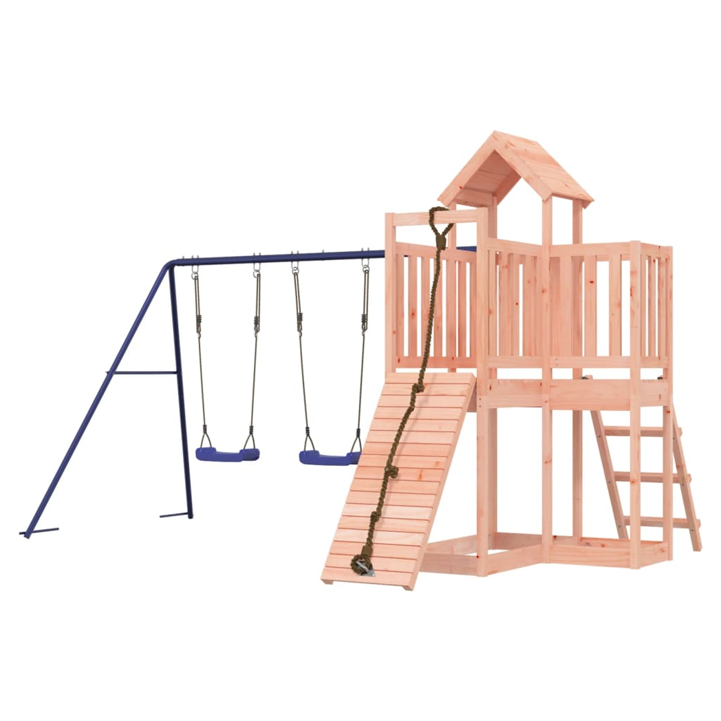Playhouse with Climbing Wall Swings Solid Wood Douglas