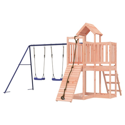 Playhouse with Climbing Wall Swings Solid Wood Douglas
