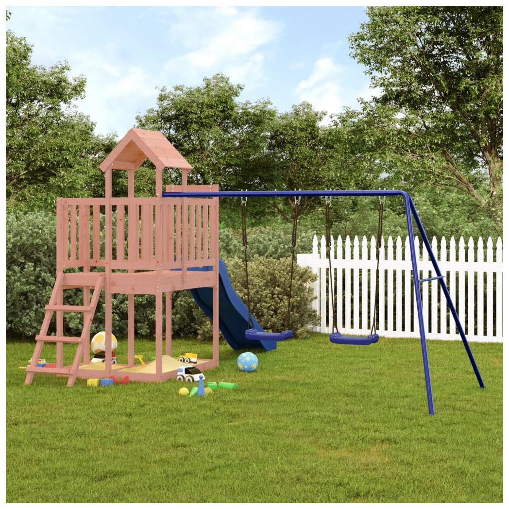Playhouse with Slide Swings Solid Wood Douglas