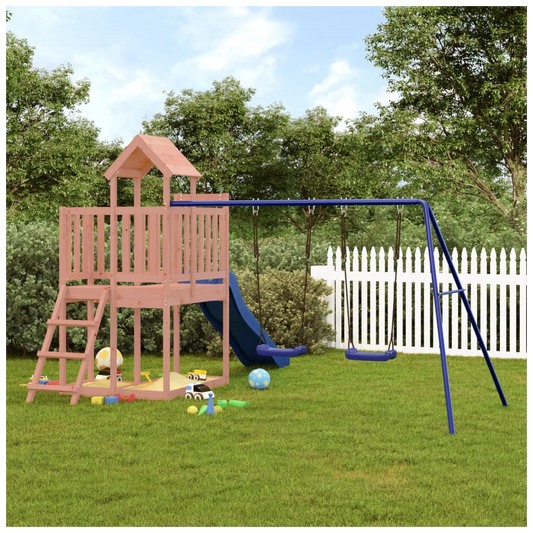 Playhouse with Slide Swings Solid Wood Douglas