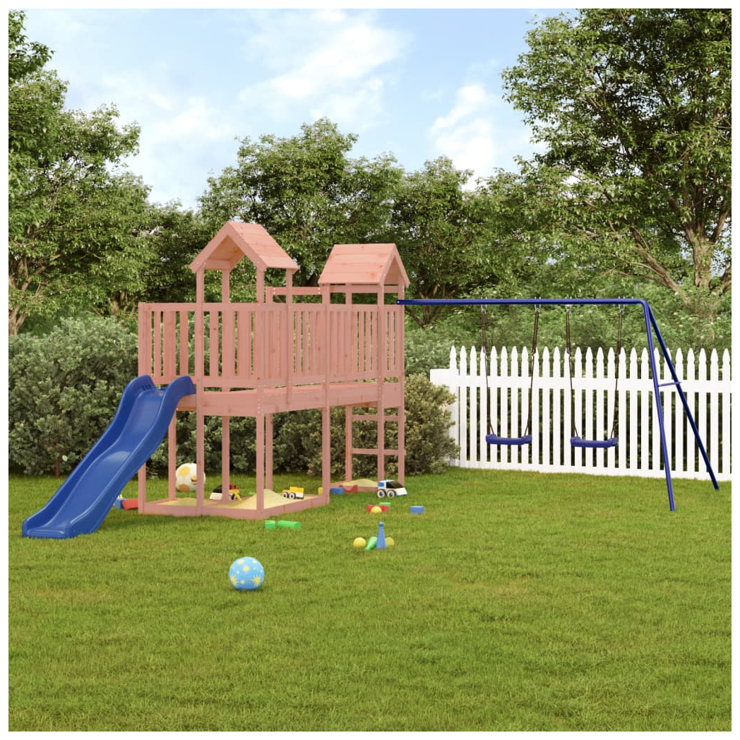 Playhouse with Slide Swings Solid Wood Douglas