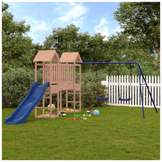 Playhouse with Slide Swings Solid Wood Douglas