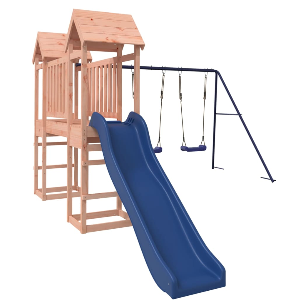 Playhouse with Slide Swings Solid Wood Douglas