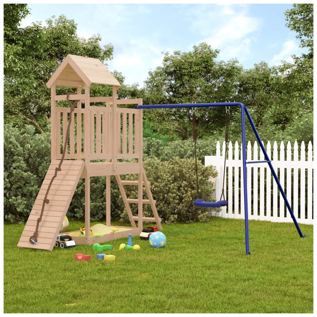 Playhouse with Swing Climbing Wall Solid Wood Pine