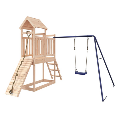 Playhouse with Swing Climbing Wall Solid Wood Pine