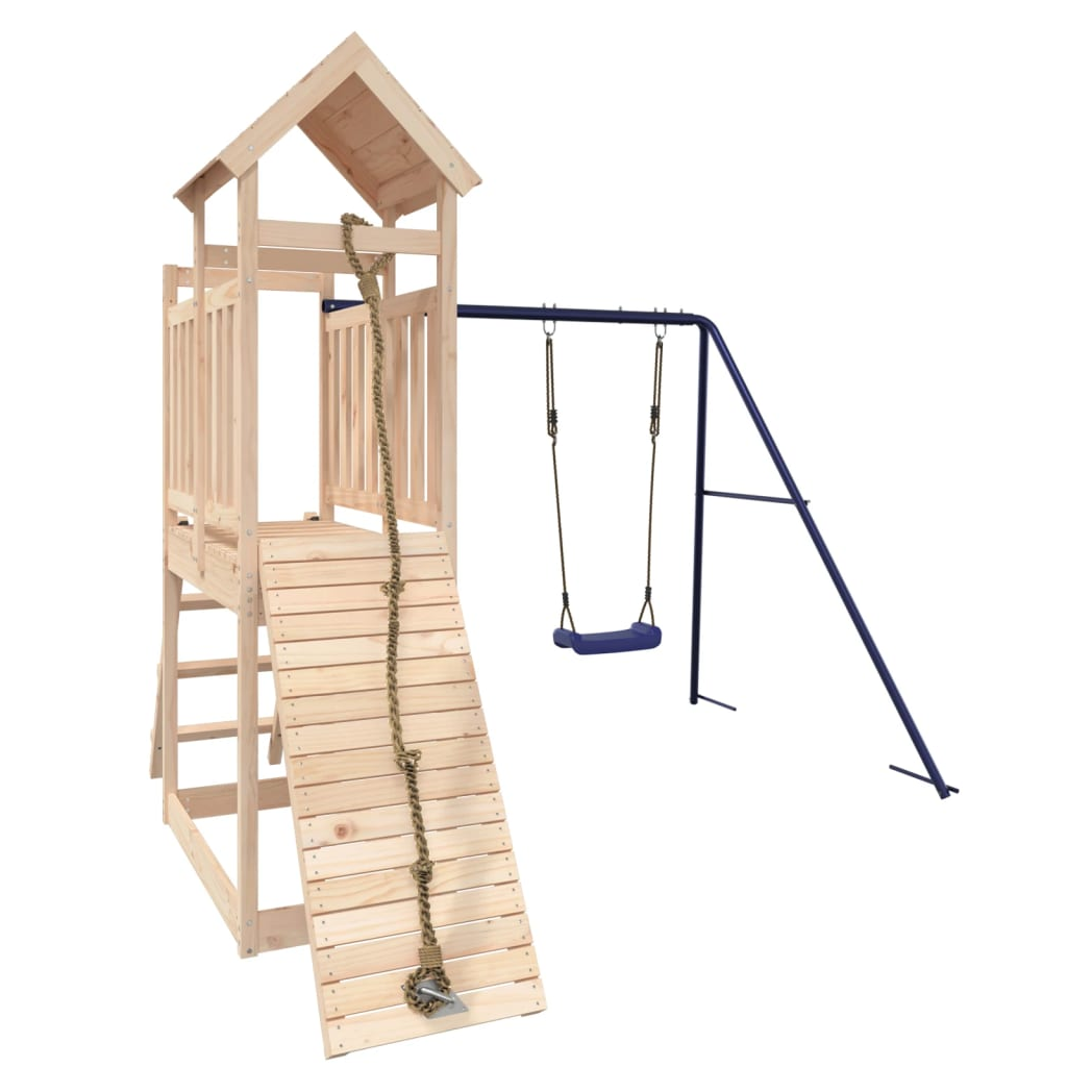 Playhouse with Swing Climbing Wall Solid Wood Pine