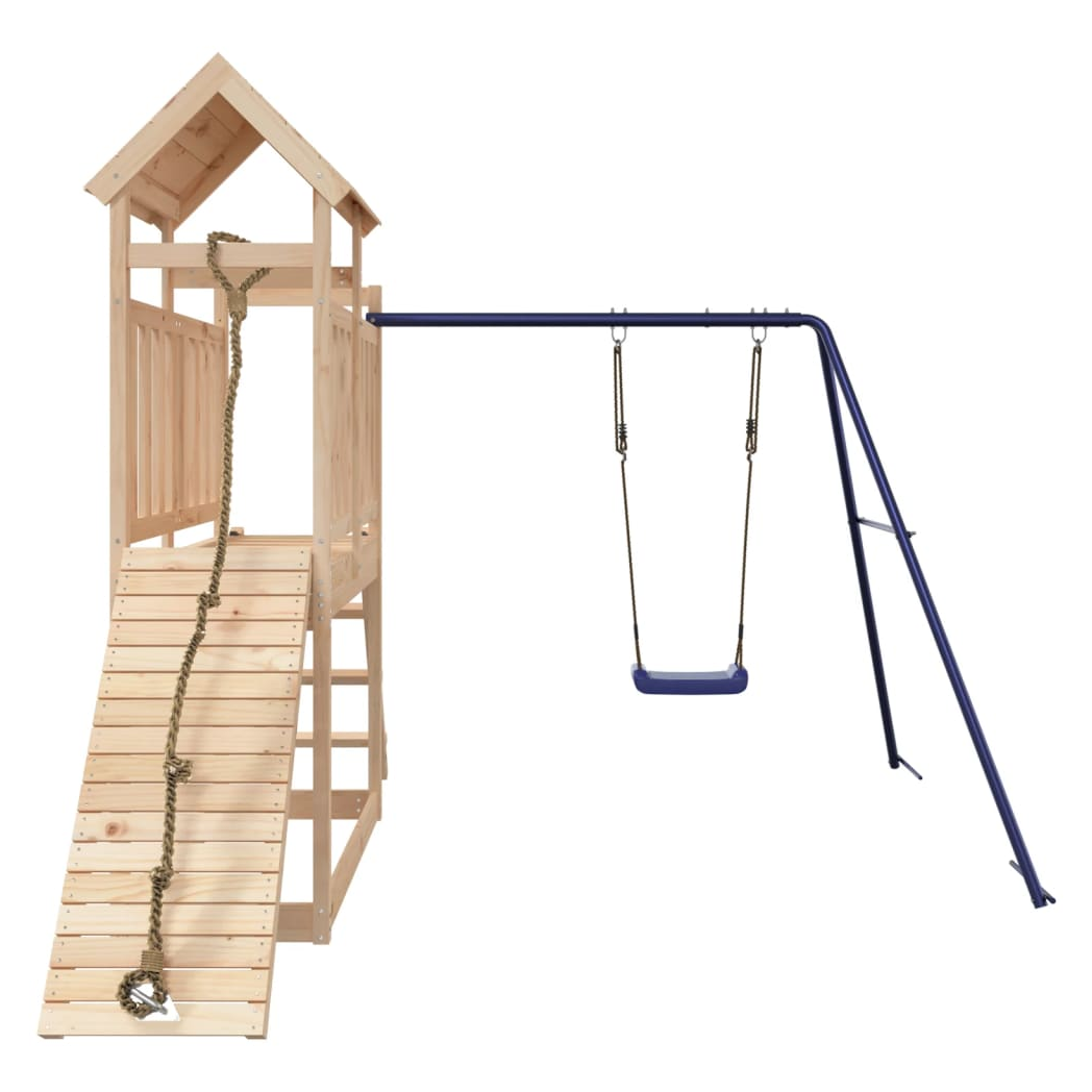 Playhouse with Swing Climbing Wall Solid Wood Pine