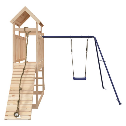 Playhouse with Swing Climbing Wall Solid Wood Pine