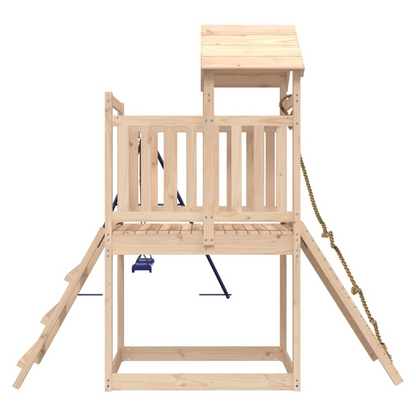 Playhouse with Swing Climbing Wall Solid Wood Pine