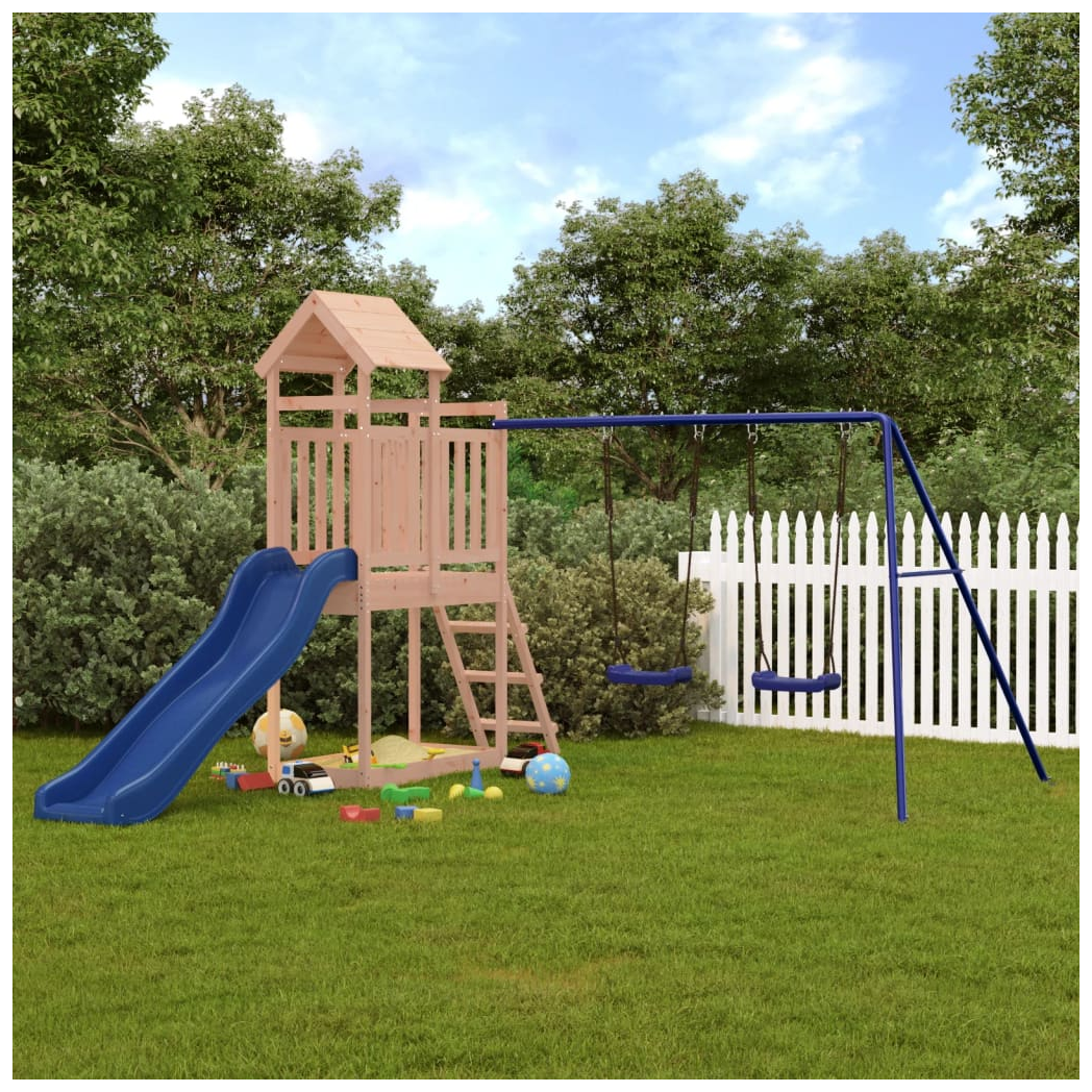Playhouse with Slide Swings Solid Wood Douglas