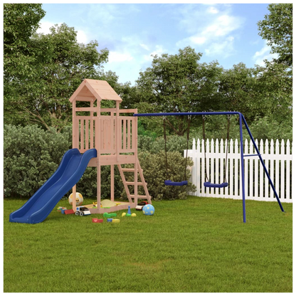Playhouse with Slide Swings Solid Wood Douglas