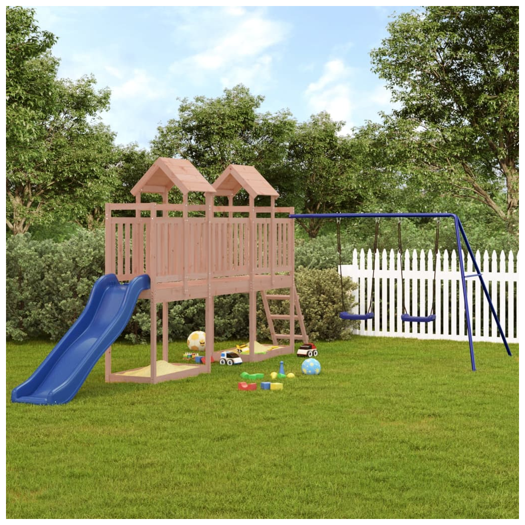 Playhouse with Slide Swings Solid Wood Douglas