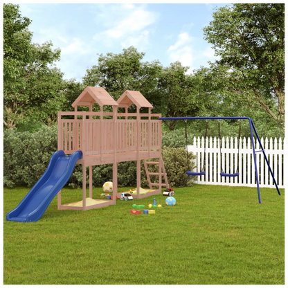 Playhouse with Slide Swings Solid Wood Douglas