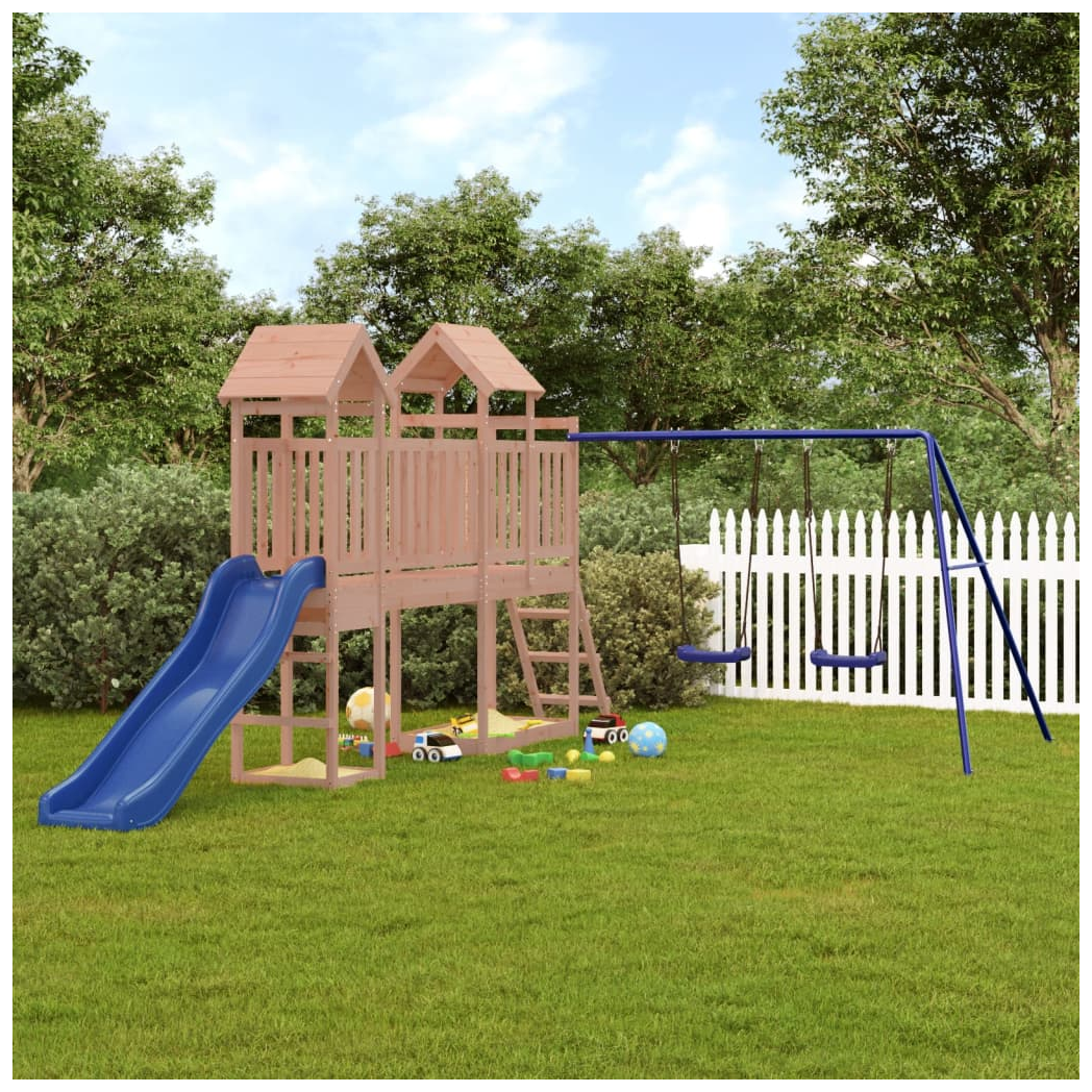 Playhouse with Slide Swings Solid Wood Douglas