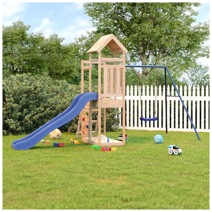 Playhouse with Slide Swing Rockwall Solid Wood Pine