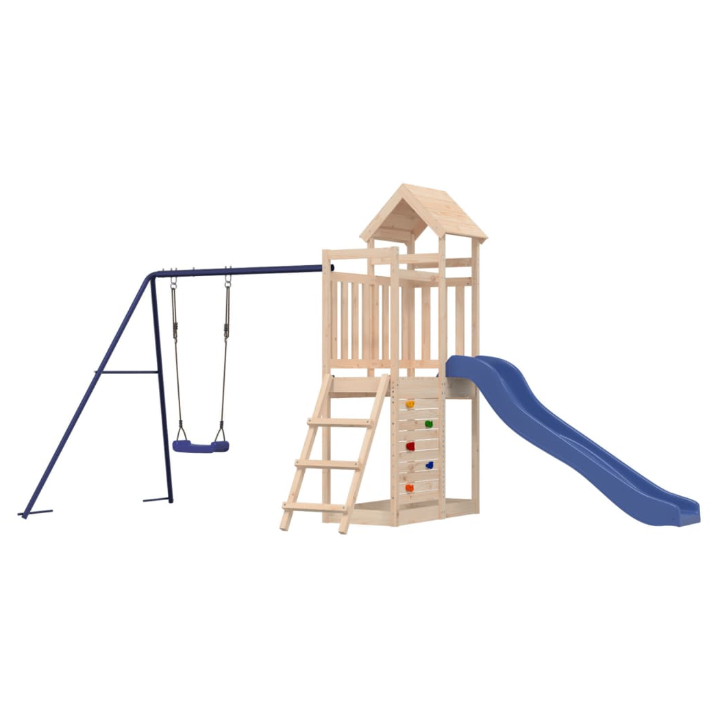 Playhouse with Slide Swing Rockwall Solid Wood Pine