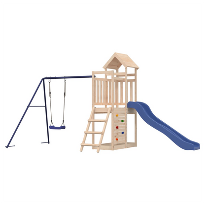 Playhouse with Slide Swing Rockwall Solid Wood Pine