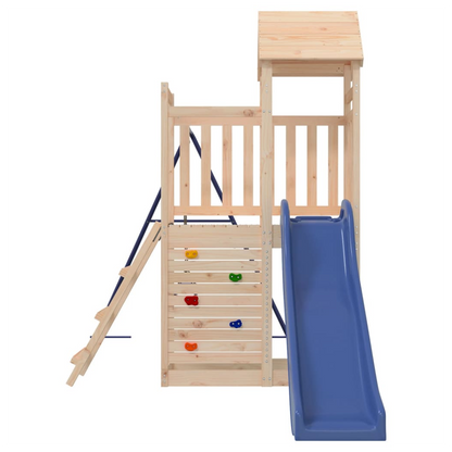 Playhouse with Slide Swing Rockwall Solid Wood Pine