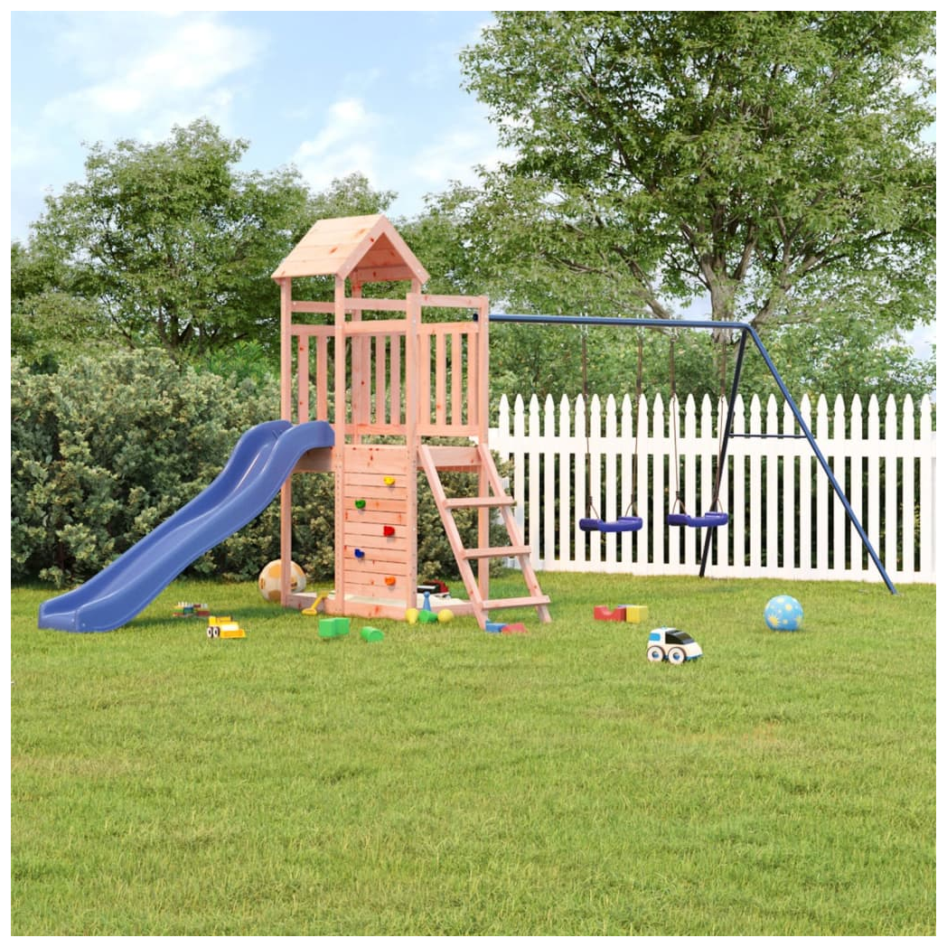 Playhouse with Slide Swings Rockwall Solid Wood Douglas